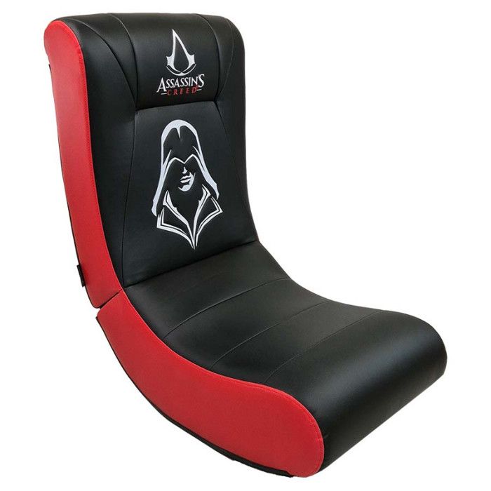 BRAND Subsonic - Chaise &agrave; bascule Rocking Chair Assassins Creed pouf gamer simili cuir et broderies - Noir et rouge 