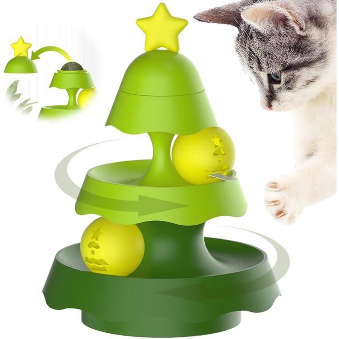 Jouet interactif pour chat - XVX - 2025 - Plateau tournant - Boule LED - Décoration festive