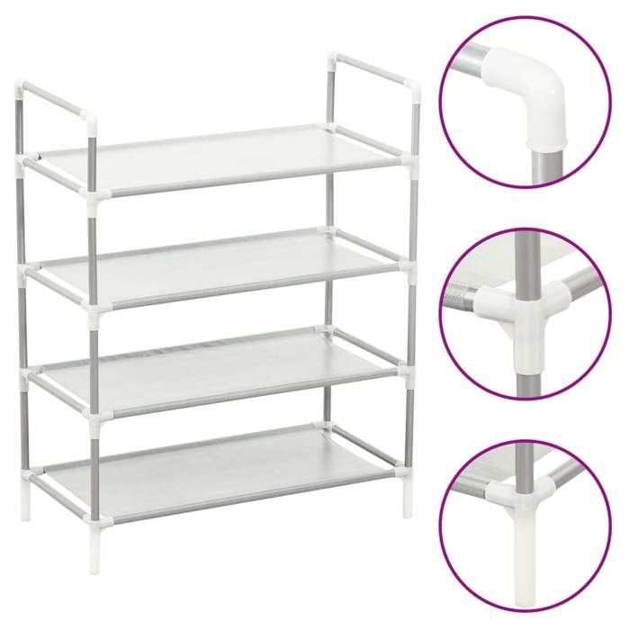 Étagère à chaussures - VIDAXL - 4 étagères - Métal et tissu intissé - Argenté - 60x29x71 cm - Poignées intégrées