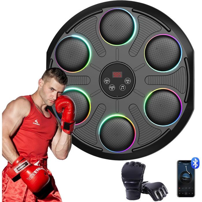Machine De Boxe Musicale Avec Bluetooth LED Intelligentes 12 Vitesses 12 Niveaux Sonores Mousse Anti-Choc 2400mAh