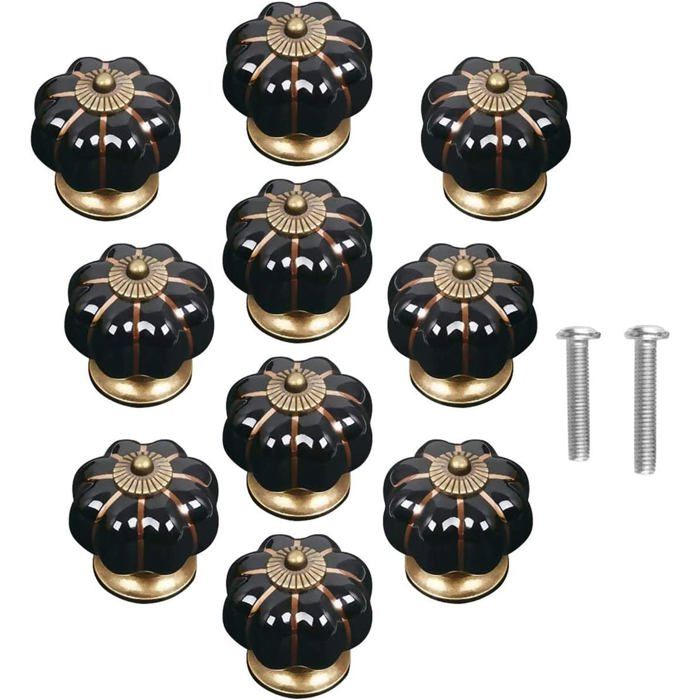 Lot de 10 boutons de porte vintage en céramique en forme de citrouille pour placard tiroir armoire décoration dintérieur - Noir