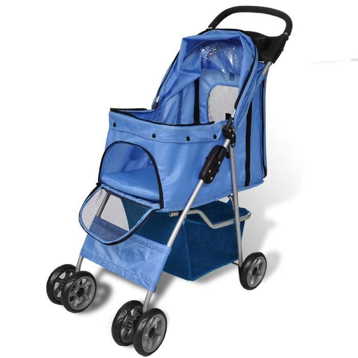 Poussette pour chiens - vidaXL - Bleu - Capacité 15 kg - PVC et polyester - 37x80x99 cm - Hydrofuge