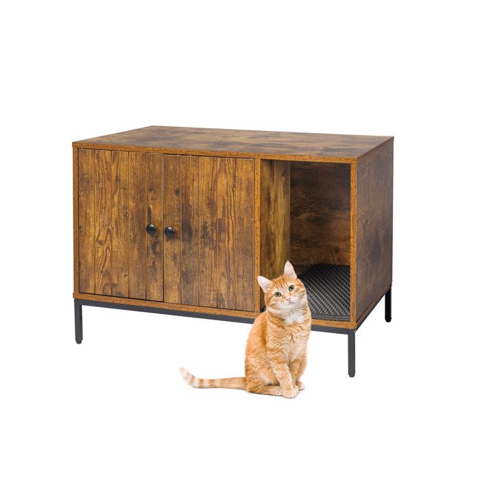 Meilleurs prix pour Meuble pour litière Relaxdays tapis pour litière entrée H x L x P : 55 x 80 x 50 cm niche pour chat marron/noir