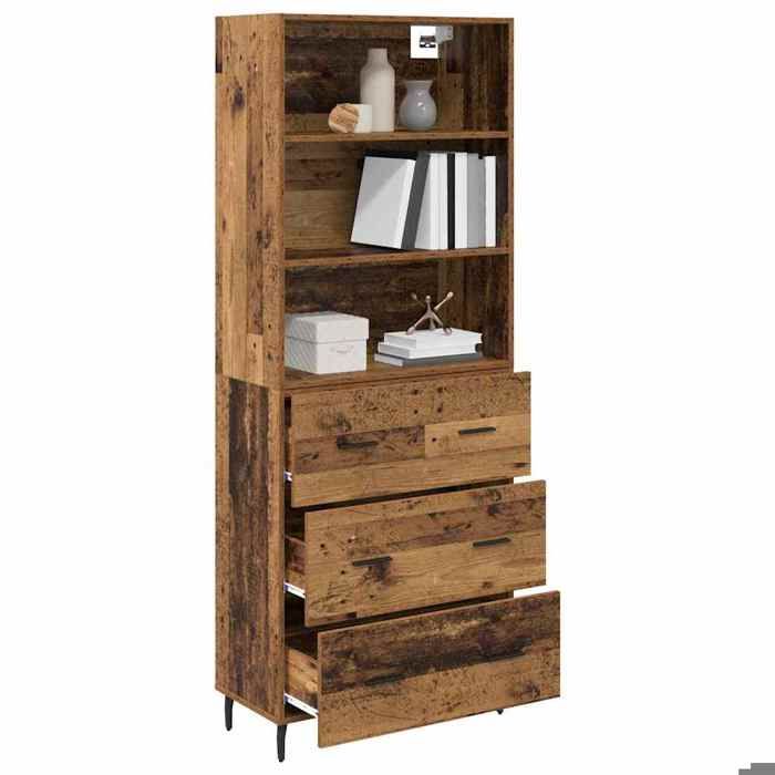 PROMOTION Buffet bahut/Armoire de salon - Commode - VENTE-FLASH - Haut Armoire 2 pcs Bois Ancien Bois Aggloméré et Verre 291279