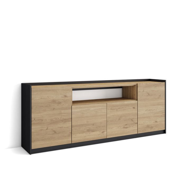 Buffet salon et cuisine Commode Meuble de Rangement 207x37x80cm 4 Portes Chêne et noir RF4278 Buffet salon et cuisine Commode Meuble de Rangement 207x37x80cm 4 Portes Chêne et noir RF4278