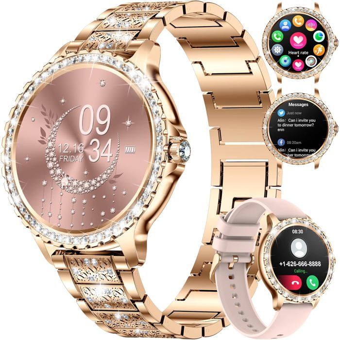 Montre Connectée LIGE Diamond 132 Bluetooth Appels - Smartwatch Femme Élégante Or Rose