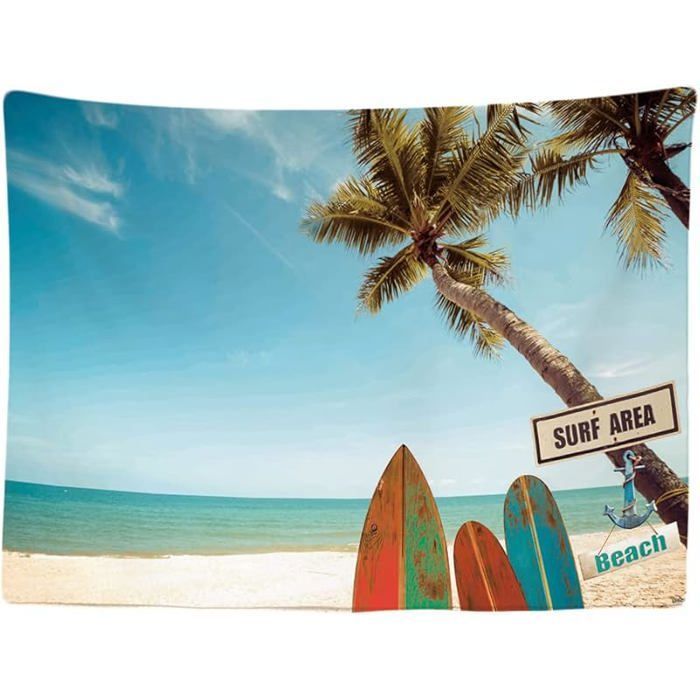 Surf Beach Surfboard Gadget Tapisserie murale 200x150 cm Grande tapisserie Accessoires Hippie Plage de surf multicolore TENTURE