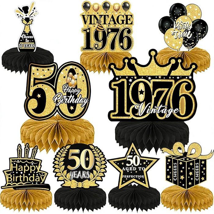 Set de 9 éléments décoratifs pour table 50 ans tons noir et doré assemblage simple parfait pour F-or