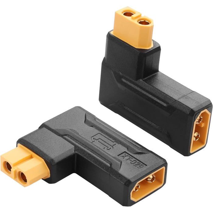 Lot de 2 Adaptateurs XT60 Coudés 90° Mâle vers Femelle Sans Câble – Connecteurs pour Batteries LiPo Drones FPV