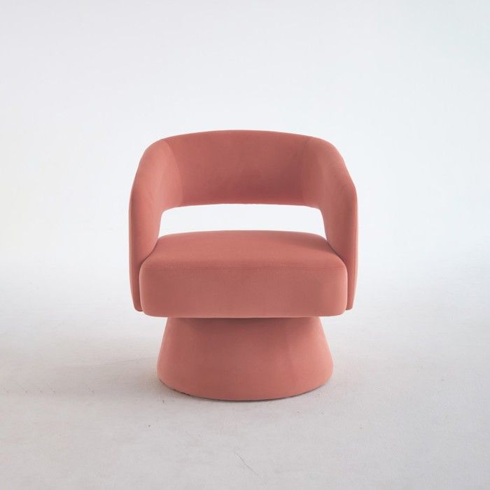 Fauteuil pivotant 360° velours rose tonneau confort mousse base métal moderne salon chambre bureau