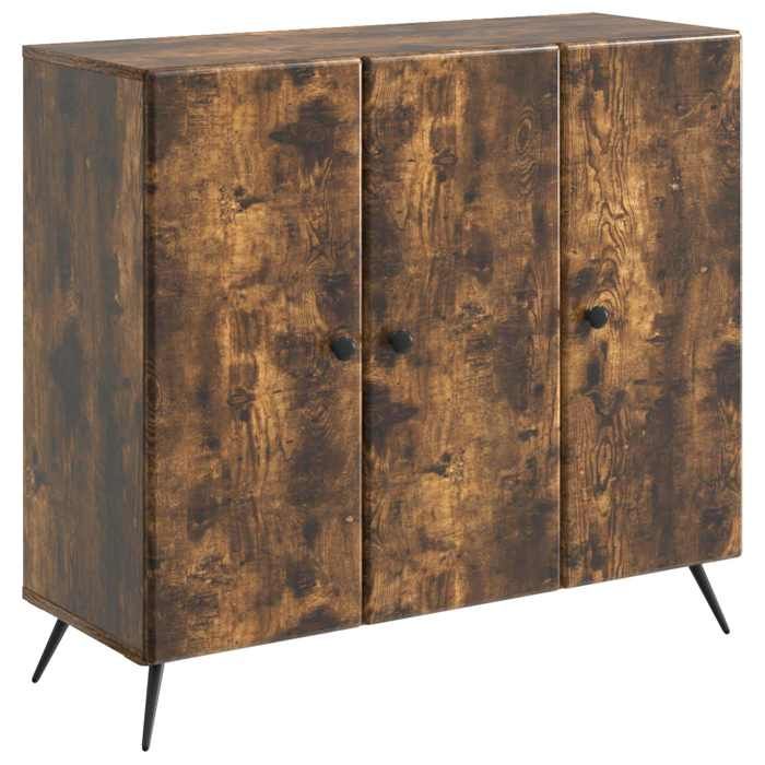 Bahut Séjour - Buffet DE rangement - bois dingénierie - chêne fumé - 89 x 345 x 80 cm - 3 portes pivotantes 90° 1448701