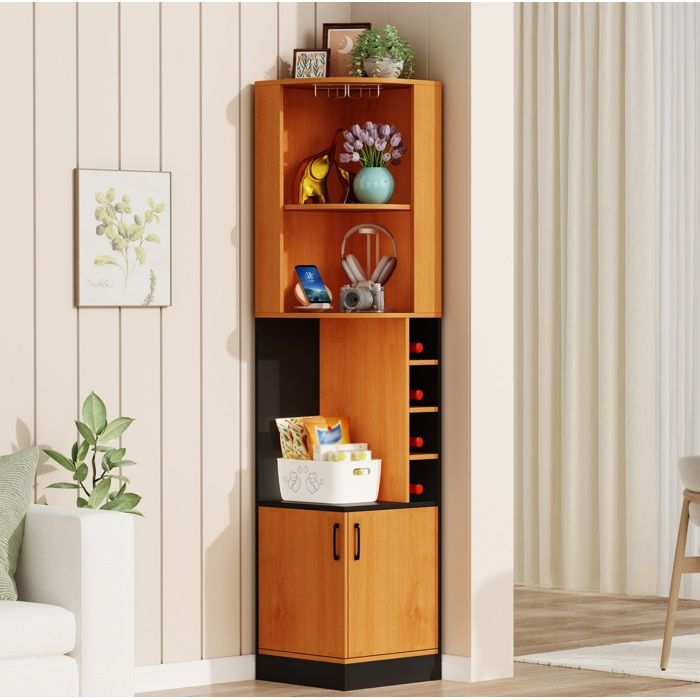Meuble DAngle Range Bouteilles MDF Naturel Meuble Bar Moderne FloraGrace Pour Cuisine Et Salon Facile A Assembler 40x40x182cm