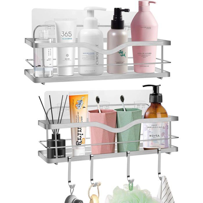 Etagère Douche sans Percage Acier Inoxydable: 2 Etagere Salle de Bain Sans Percage Auto-AdhéSif - Étagère Murale de Rangement Douche