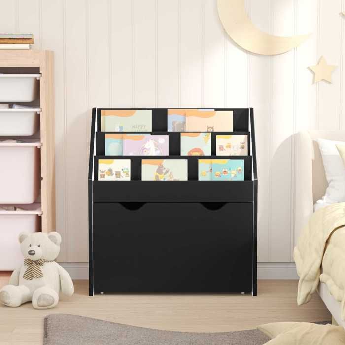Meuble Rangement - HAOSHOP - Bibliothèque pour enfants avec tiroir Noir 60 x 295 x 69 cm&01_42504