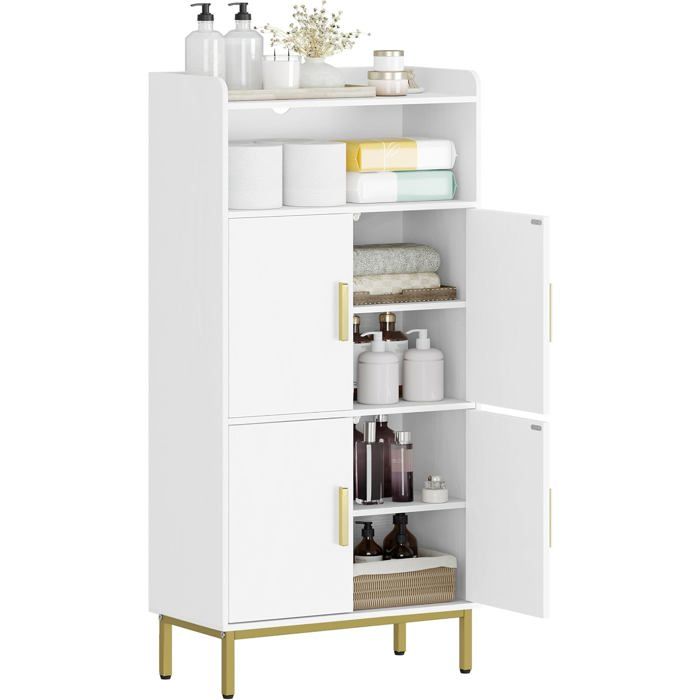 Hzuaneri Armoire de Rangement 4 Portes et 1 Espace Ouvert Blanc-Or 30 x 60 x 120 cm Panneau de particules