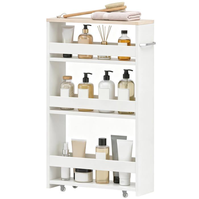 Chariot de Rangement à 3 ux Chariot de Stockage étagère sur roulettes pour Cuisine étroite Salle de Bain Blanc  DESSERTE DE CUISINE