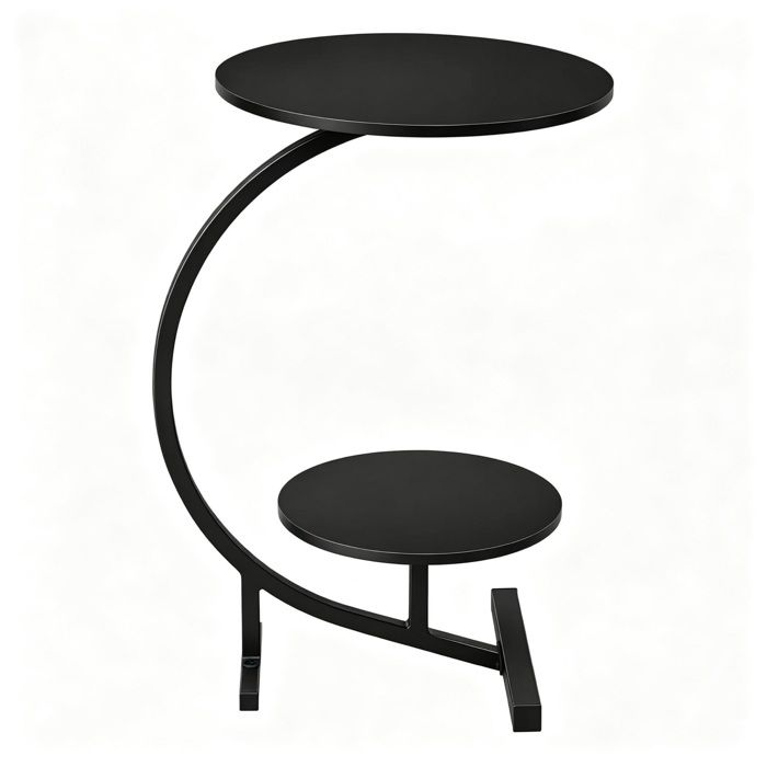 Table basse ronde – MDF et métal – double plateau – noire
