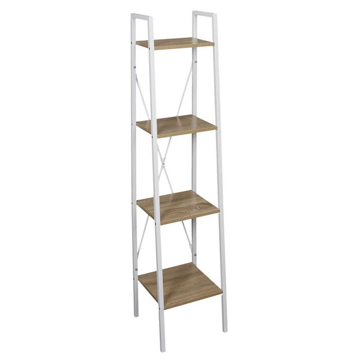 LIETA - Etagère Colonne à 4 Niveaux Bois et Métal Blanc LIETA - Etagère Colonne à 4 Niveaux Bois et Métal Blanc