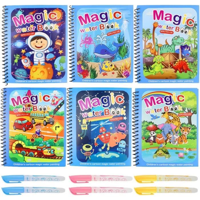 MINISOISO Livre Magique à L'eau - 6 Livres De Coloriage Réutilisables Pour Enfants 2 à 6 Ans, Avec Stylos à Eau, Cadeau Parfait Noël Ou Anniversaire