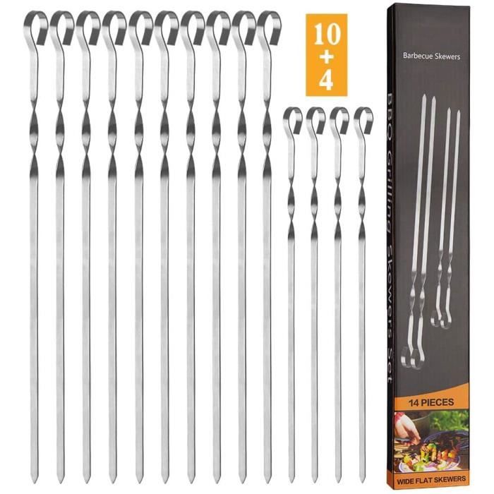 10 Brochettes Barbecue Inox Extra Longues 55 Cm - Brochettes Plates Réutilisables Pour Kebab Et Grillades