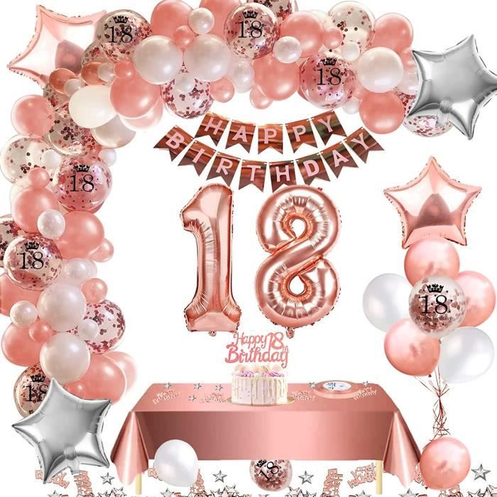 18 anniversaire fille ballon, decoration anniversaire 18 ans or rose, 18  joyeux anniversaire decoration, 18 ballon confettis [A435] - Cdiscount  Maison