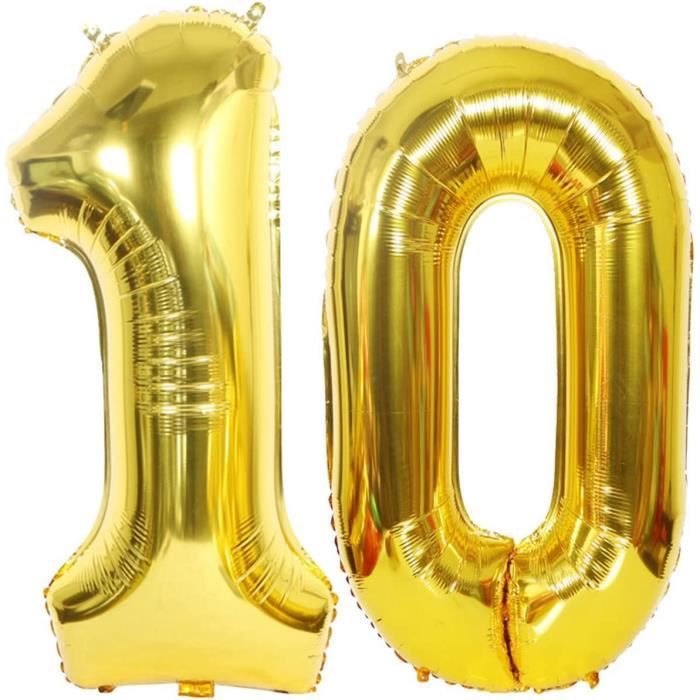 Ballon Chiffre 10 Ans Noir 100 Cm – Décoration Anniversaire Avec Hélium
