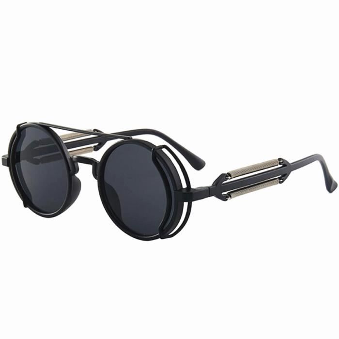 Noir Lunettes de soleil Punk Steampunk rondes pour hommes lunettes a double jambe de printemps produits de Achat Vente lunettes de soleil Homme Cdiscount