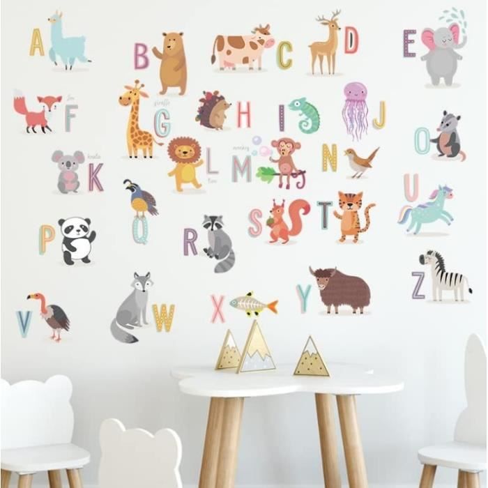 Stickers Muraux Enfants, Autocollant Mural Alphabet et Animaux, Déco ...