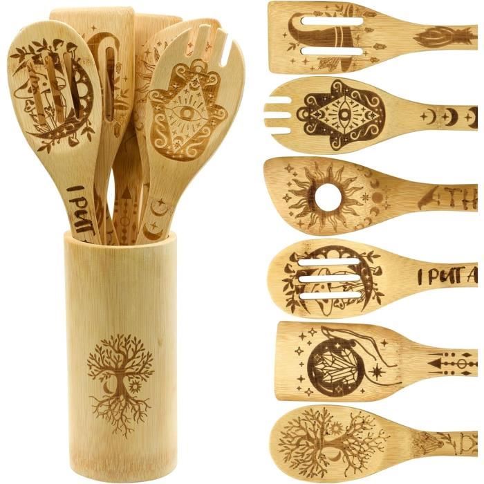 BOTOWI Ensemble D'ustensiles Cuisine En Bois Pour La Cuisine, 6