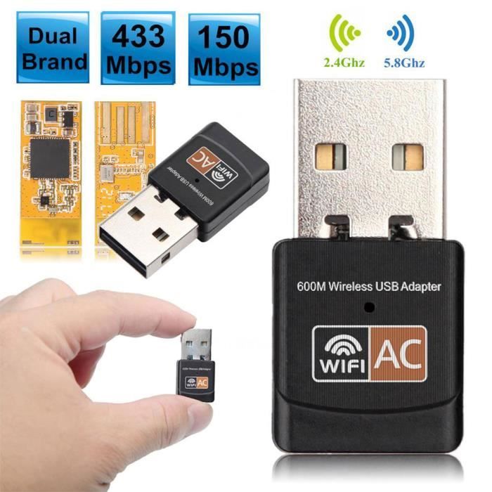 600Mbps Wireless USB WiFi Adaptateur Antenne Dual Band 2.4G / 5GHz Lan USB  2.0 PC Récepteur Ethernet 802.11AC Wifi - Prix pas cher - Cdiscount