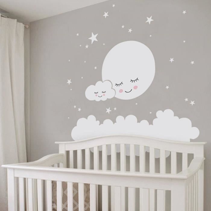 Sticker Mural Cartoon Lune Etoile Autocollant Amovible Decoration Ornement De Chambre Enfant Bebe Cdiscount Maison