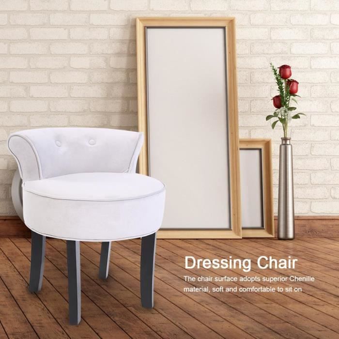 Dressing Chair Grey Chenille Vanity Tabouret Avec Jambes Noires