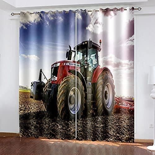 Rideaux Occultants Enfant Motif Tracteur - Lot De 2 Panneaux - 150x166 Cm - Tissu Polyester 3D - Ombrage 85-95%