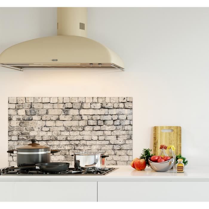 credence de cuisine adhesive en panneau composite aluminium vieux mur de pierre l 90 x h 50 cm cdiscount bricolage