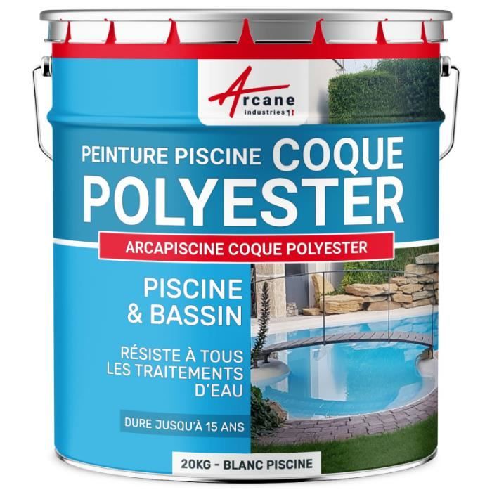 Peinture Piscine/Bassin Coque Polyester - hydrofuge / imperméabilisante Blanc Piscine - 20 kg (jusqu'à 65m² pour 2 couches)