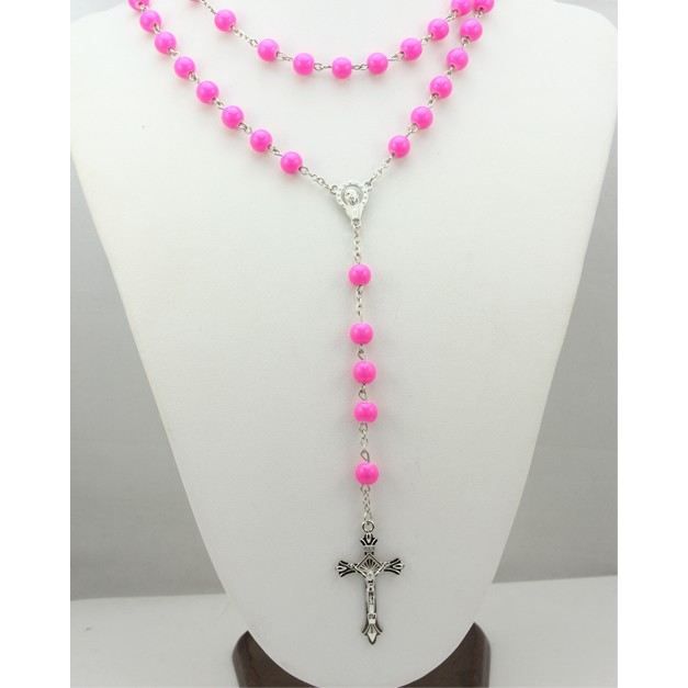 Collier Sautoir Chapelet - Perles Noires Acrylique - Pendentif Croix - Longueur 46-50 Cm - Neuf Avec étiquettes