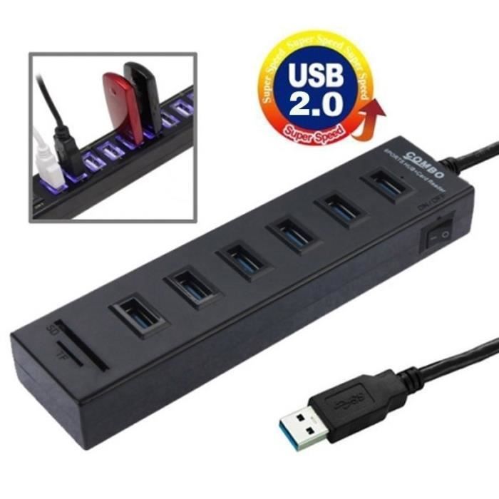 Lecteur De Carte Memoire Externe - HUB Noir avec 2 fonctions - 6 Ports ...