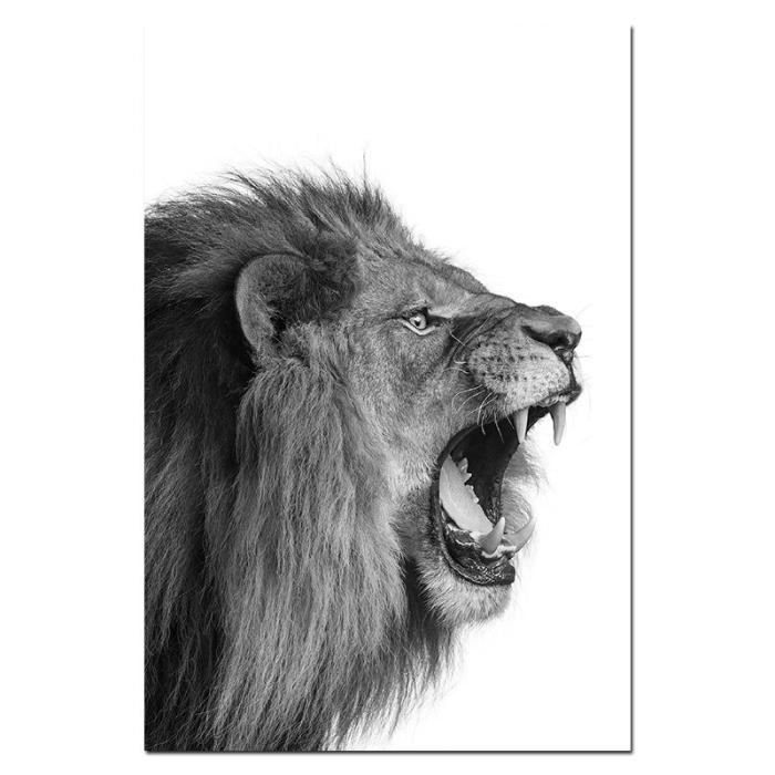 Toile - Animaux - Lion - Noir - Blanc - Portrait - 30% de remise