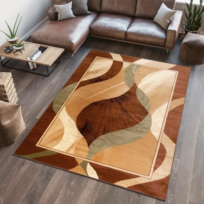 Tapiso Dorian Tapis Salon Chambre Design Moderne Geometrique Vagues Marron Beige Gris Fin 200 X 290 Cm Achat Vente Tapis Cdiscount
