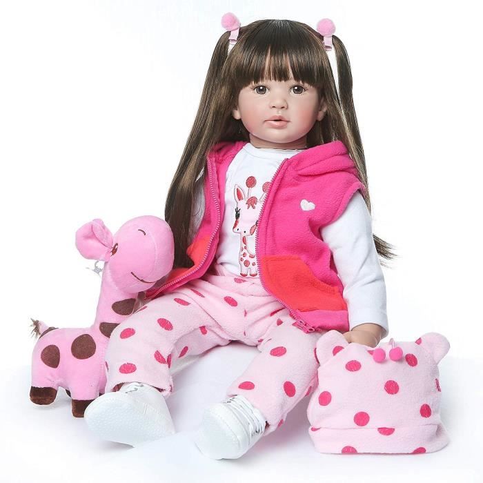 Ziyiui 24 Pouces 60cm Poupee Bebe Poupee Enfant Poupee En Silicone Poupee Realiste Cheveux Longs Noirs Asiatiques Fille Reborn Do Cdiscount Jeux Jouets