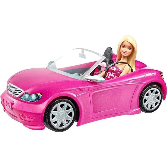 Barbie Voiture Cabriolet Rose décapotable avec deux sièges noirs et  ceintures, poupée à robe graphique incluse, jouet pour enfant, D -  Cdiscount Jeux - Jouets