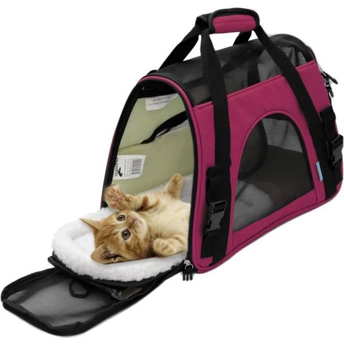 24l sac transport chien, chat avion, sac bandoulière pour chien, sac de transport chat, respirable, chaud, 43*20*29cm rose fonce