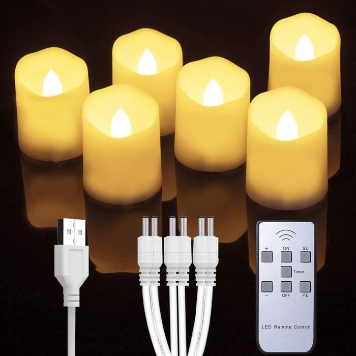 Lot De 6 Bougies LED Rechargeables Avec Télécommande Et Station De Charge – Flamme Dansante Ultra-Réaliste
