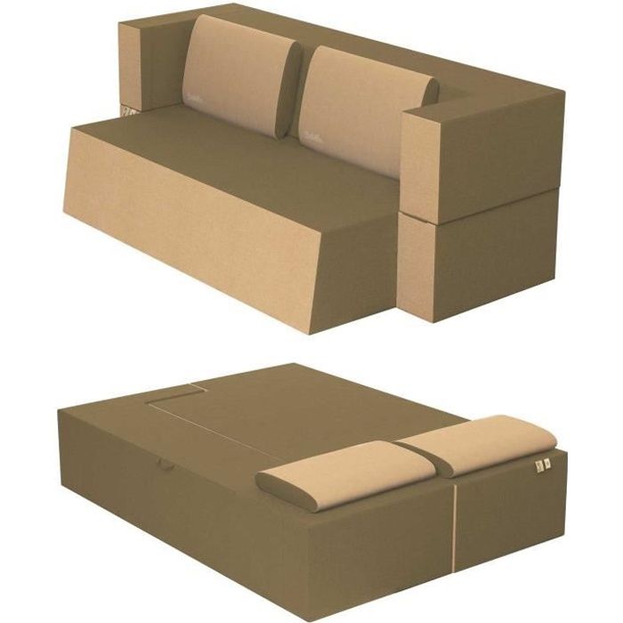 canapé lit praticho convertible modulable réversible 2 places -tissu dehoussable et lavable couleur or