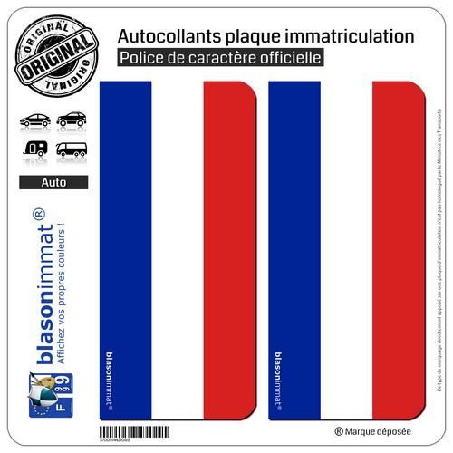 2 Autocollants plaque immatriculation Auto : France - Drapeau Vertical