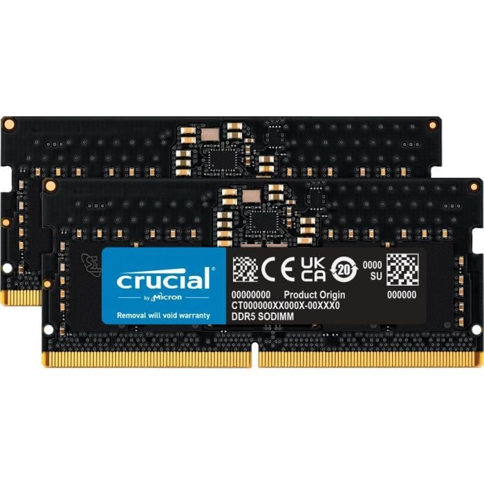 CRUCIAL Mémoire RAM DDR5 – Kit 128GB (2 x 64GO) – 5600 MT/s – CL46 – SODIMM