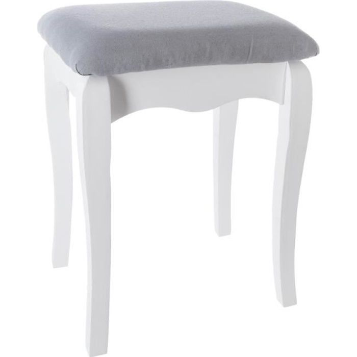 Tabouret De Coiffeuse Atmosphera Aurell - H45cm - Revêtement Polyester Gris - Pieds Bois Blanc