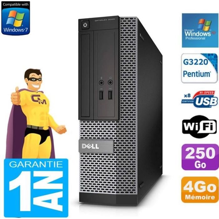 PC DELL 3020 SFF Intel G3220 Ram 4Go Disque 250 Go DVD Wifi Windows XP Pro