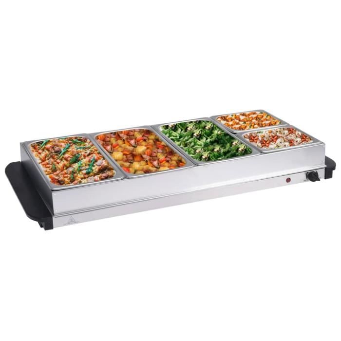 egaChef Serveur de buffet et et réchaud avec 4 plateaux sectionnels aovibles, plateau