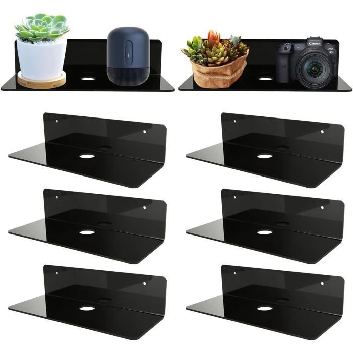 Lot De 12 étagères Murales En Acrylique Pour Vinyles - Noir - Dimensions 10x3,5x3 Cm - Avec Vis, Chevilles Et Ruban Adhésif